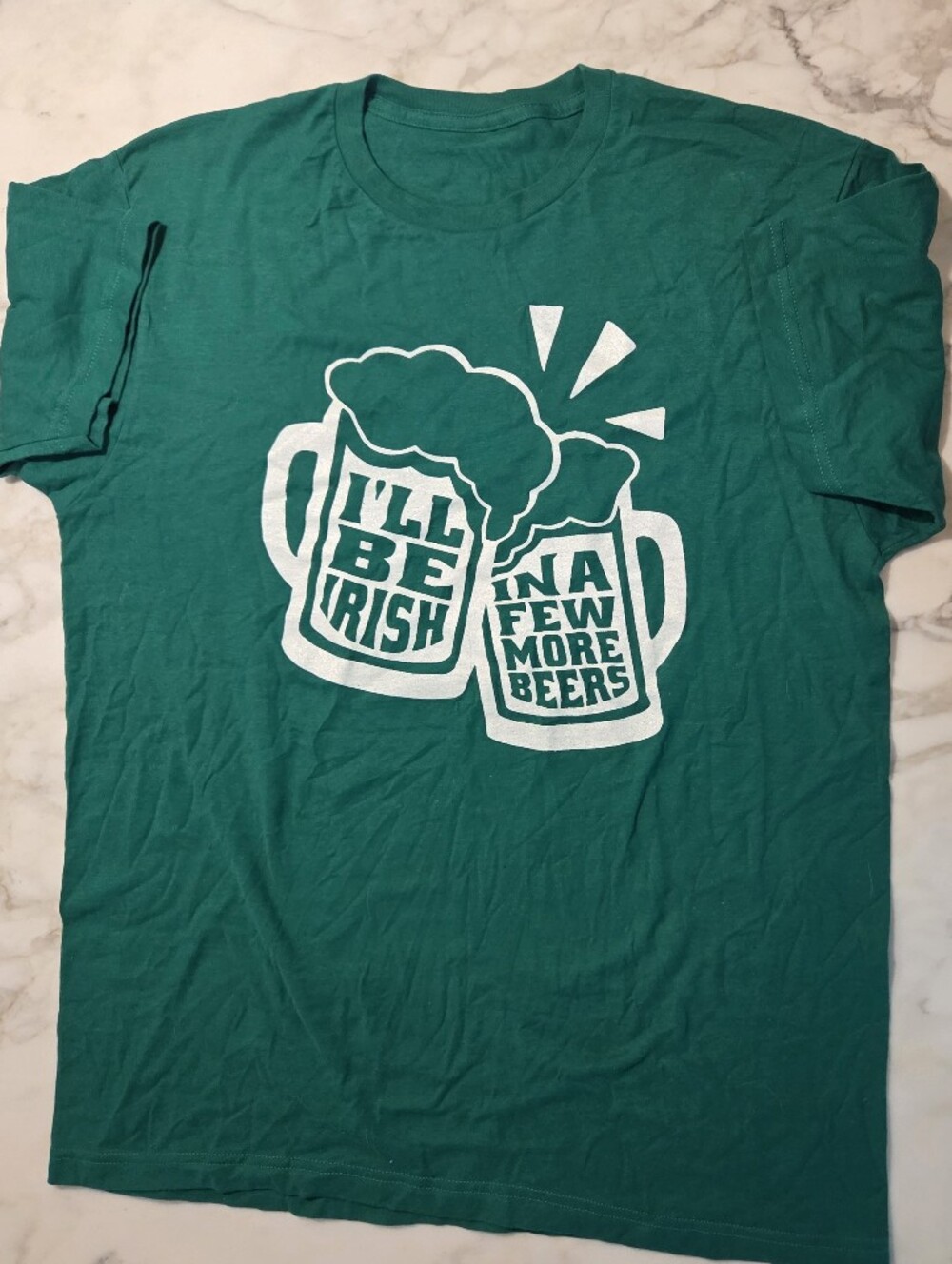 Green Graphic Tee with White Beer Mug Print